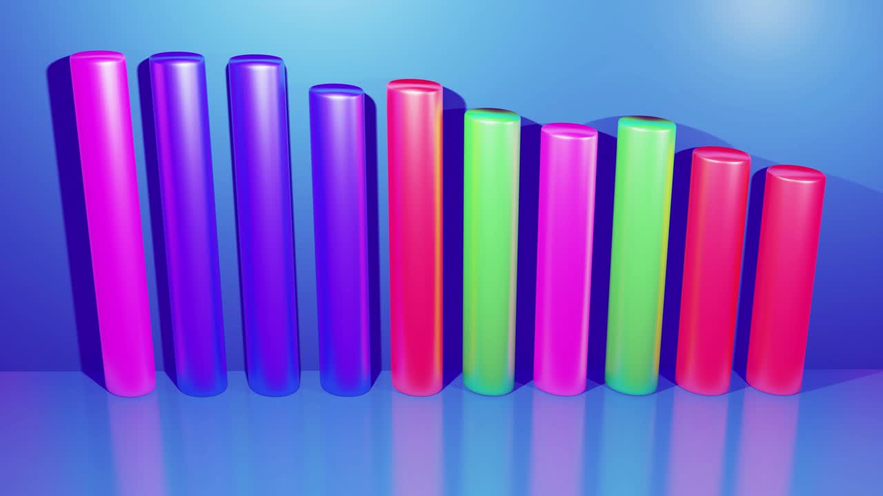 infografías abstractas de columnas multicolores en filas, hermoso fondo para transmisión analítica. fondo de bucle brillante con animación suave. matriz de barras adecuadas para temas financieros