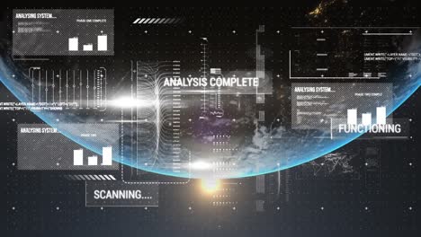 animation of data processing over globe in background