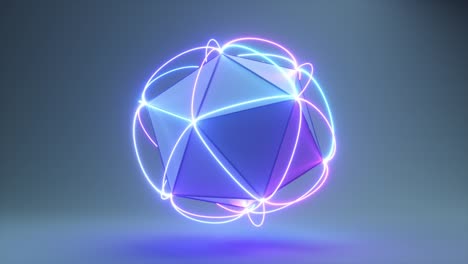 polígono volumétrico abstracto con líneas de neón de conexión en las esquinas. concepto tecnológico. animación 3d de bucle sin costuras