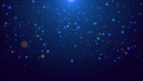 Magical snowfall blue golden snowflakes drifting over starry night sky for holiday videos festive
