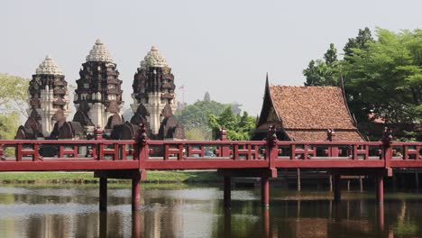 static view of a serene temple complex with reflection