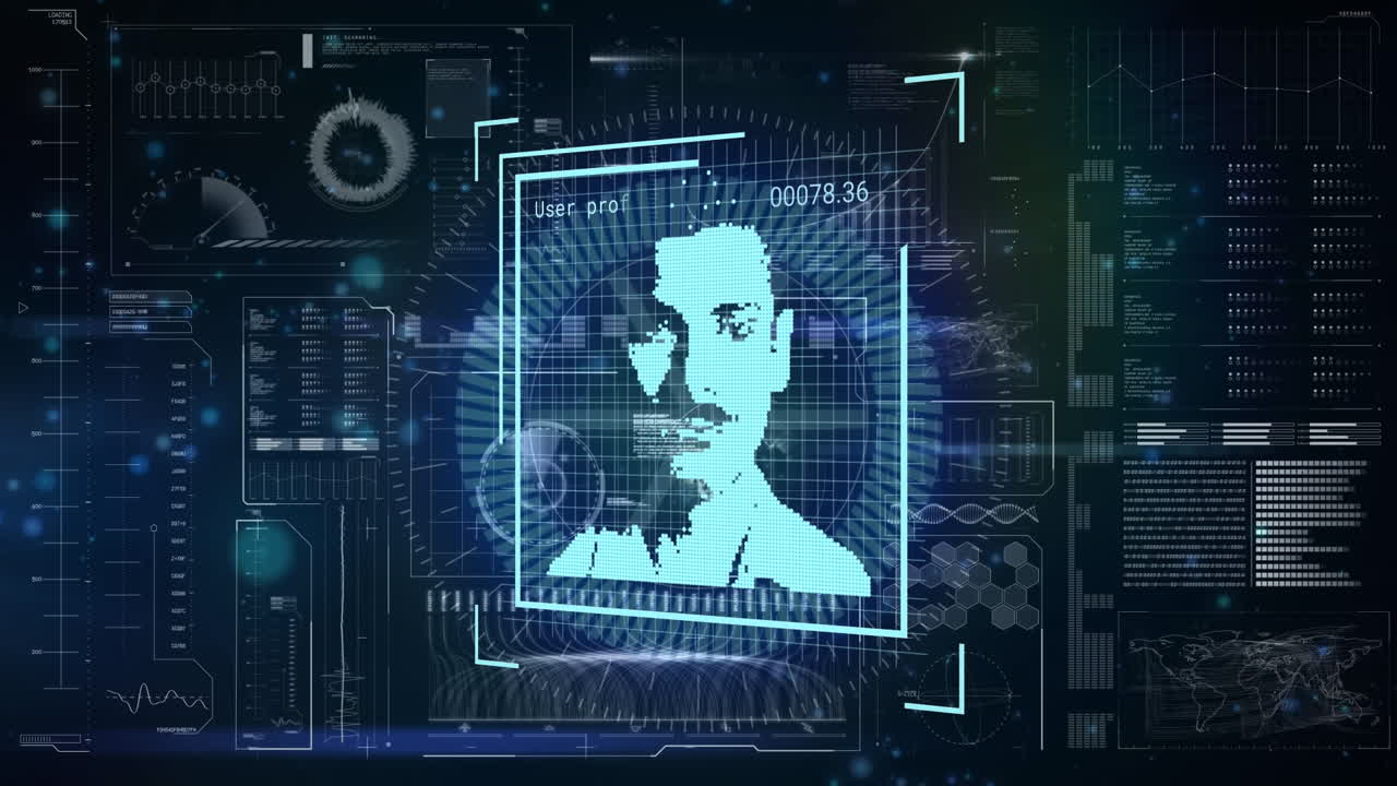 animación de múltiples iconos de perfiles cambiantes a través de una interfaz digital con procesamiento de datos