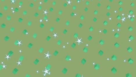 animation of stars falling over over 3d structures in seamless pattern against grey background