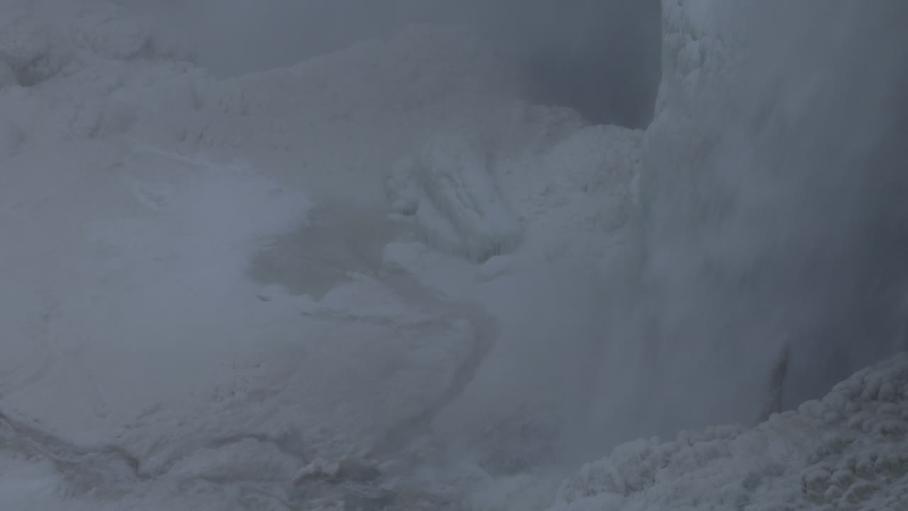 Pan shot Frozen waterfall flow
