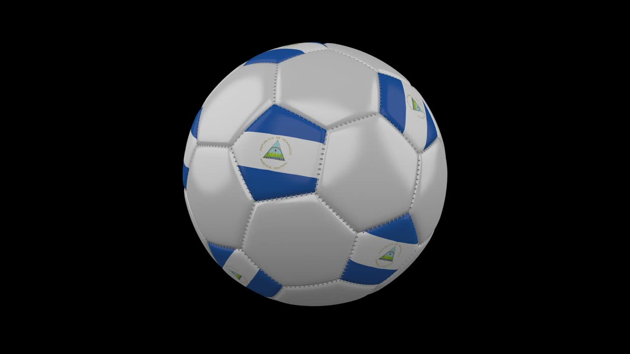 pelota de fútbol con bandera de nicaragua, 4k con alfa, bucle