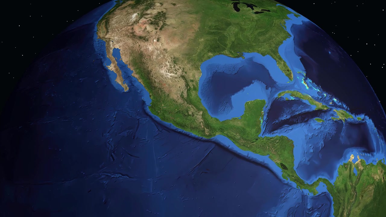 Un globo digitale ruota e ingrandisce il Nord America, evidenziando Pachuca, Messico con dati.