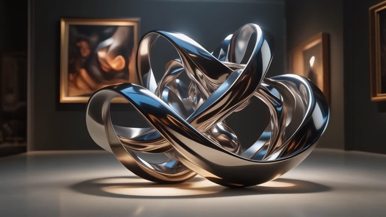 Scultura metallica astratta rotante esposta in una galleria d'arte