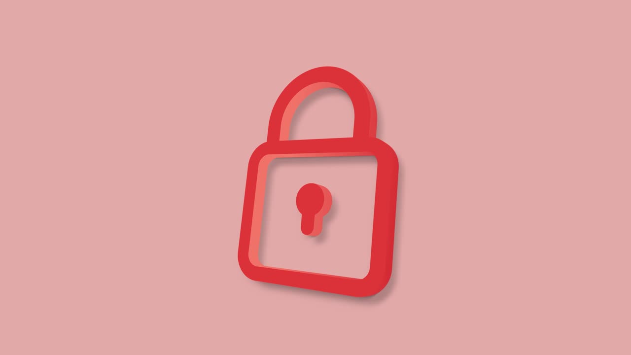 Lock 3d icon isolated on red background. Padlock sign. Security, safety, protection, privacy concept. 4k