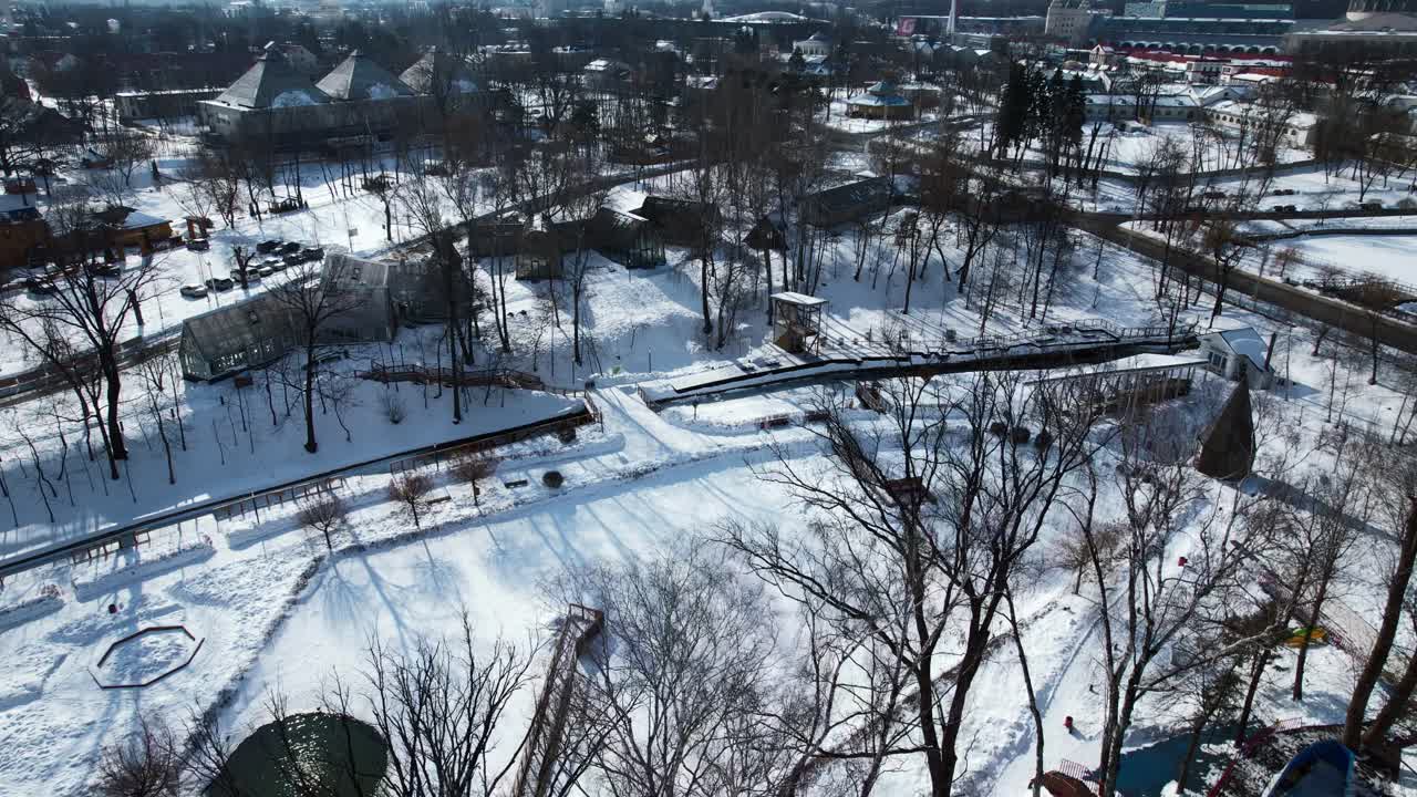 눈 인 겨울 공원 공중 풍경
