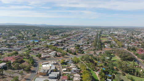 aerial: drone shot of griffith town in new south wales, australia