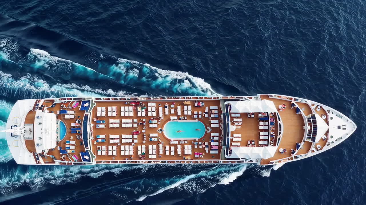 Aerial View of a Cruise Ship Sailing on the Ocean