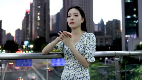 portrait of lonely female girl beauty sad thinking overpass evening, cute sad woman being depressed