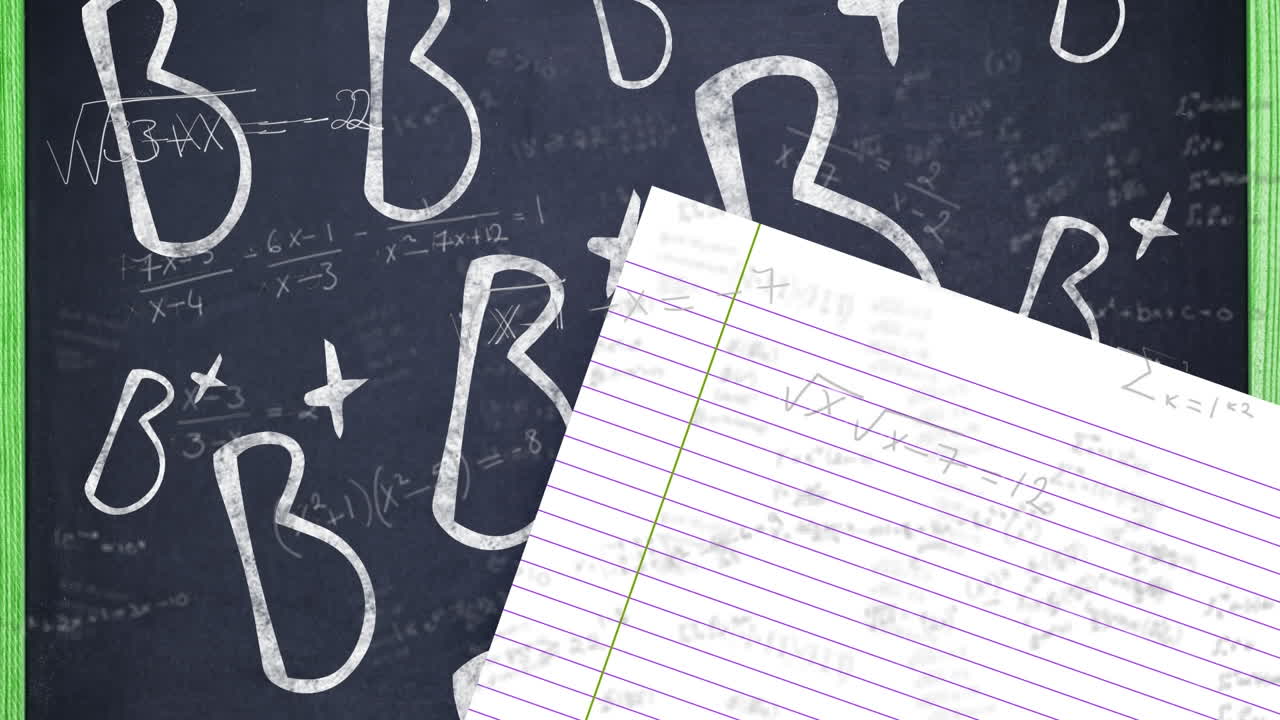 animación de telescopio y cuaderno sobre dibujos matemáticos.