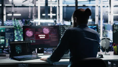 annoyed data center programmer struggles with malfunctions gear while using ai