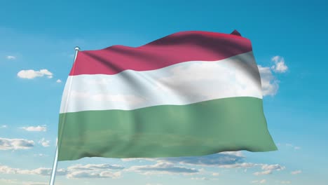 hungarische flagge mit stoffstruktur gegen einen bewölkten himmel (loopbar)