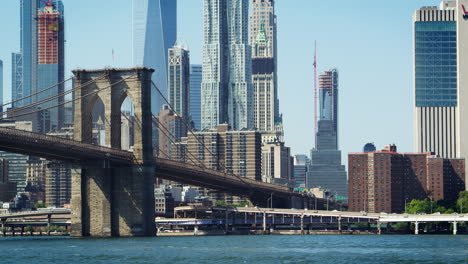 panoramic view of manhattan skyline and brooklyn bridge