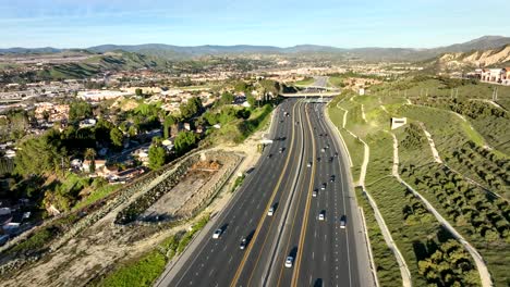 Highway-traffic-in-Sant-Clarita---state-route-14-Antelope-Valley-Freeway-aerial-flyover