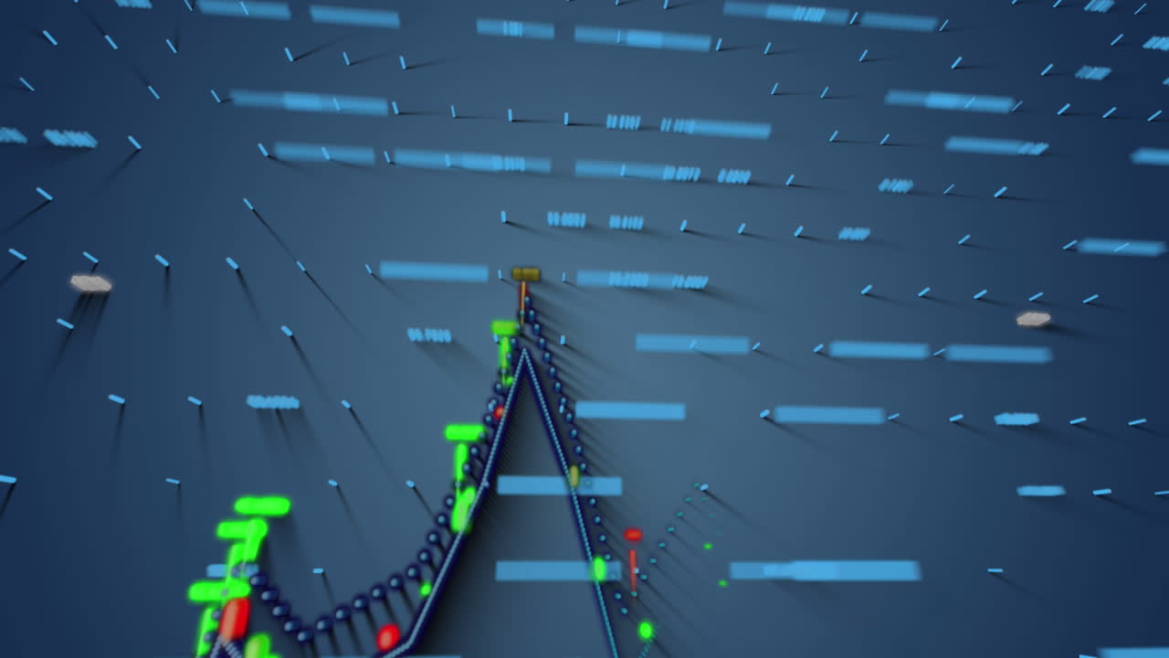 파란색 배경에 대한 금융 데이터 처리의 애니메이션