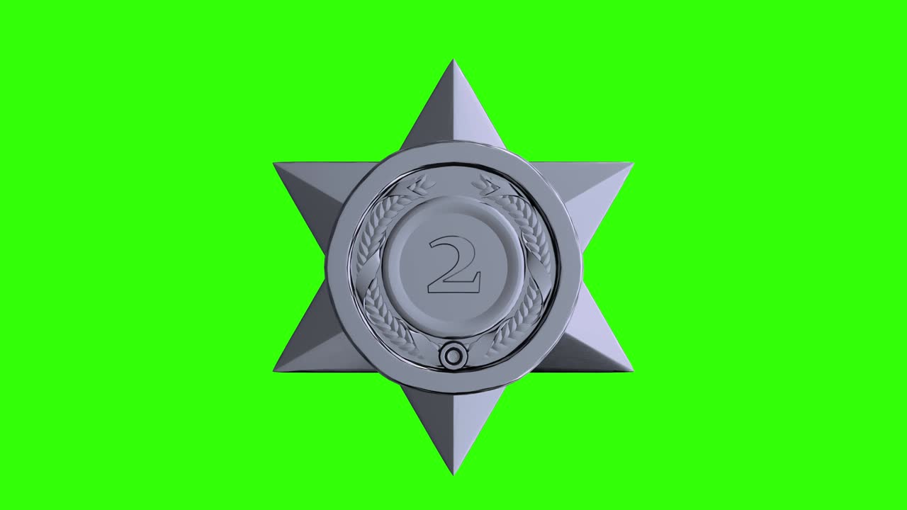 Spinning silver star trophy on green screen background 4k footage
