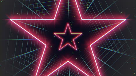 Neon-red-star-and-grid-pattern-with-space-stars-in-galaxy-in-80s-style