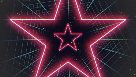 estrella roja neón y patrón de cuadrícula con estrellas espaciales en galaxia al estilo de los años 80