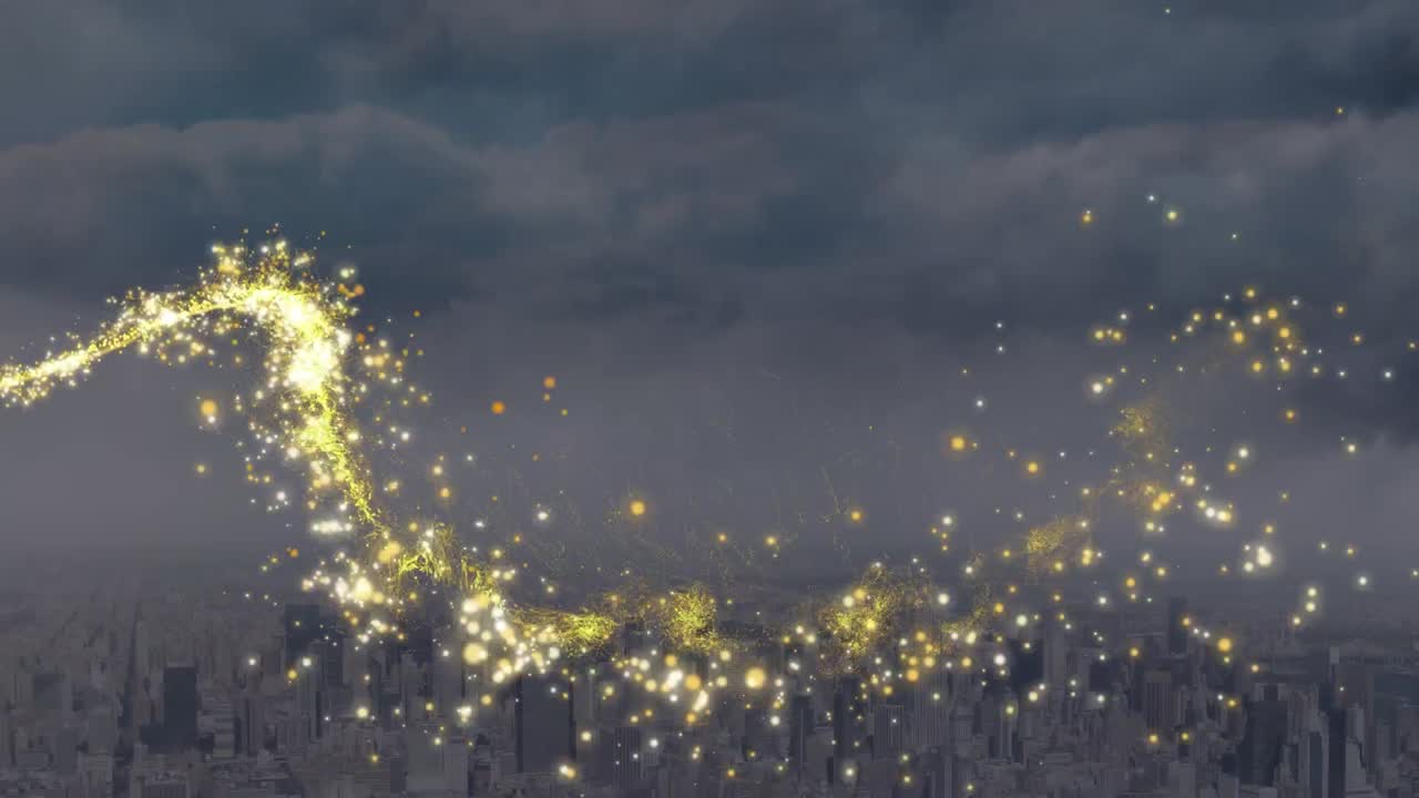 도시 풍경 위의 빛의 흔적의 애니메이션