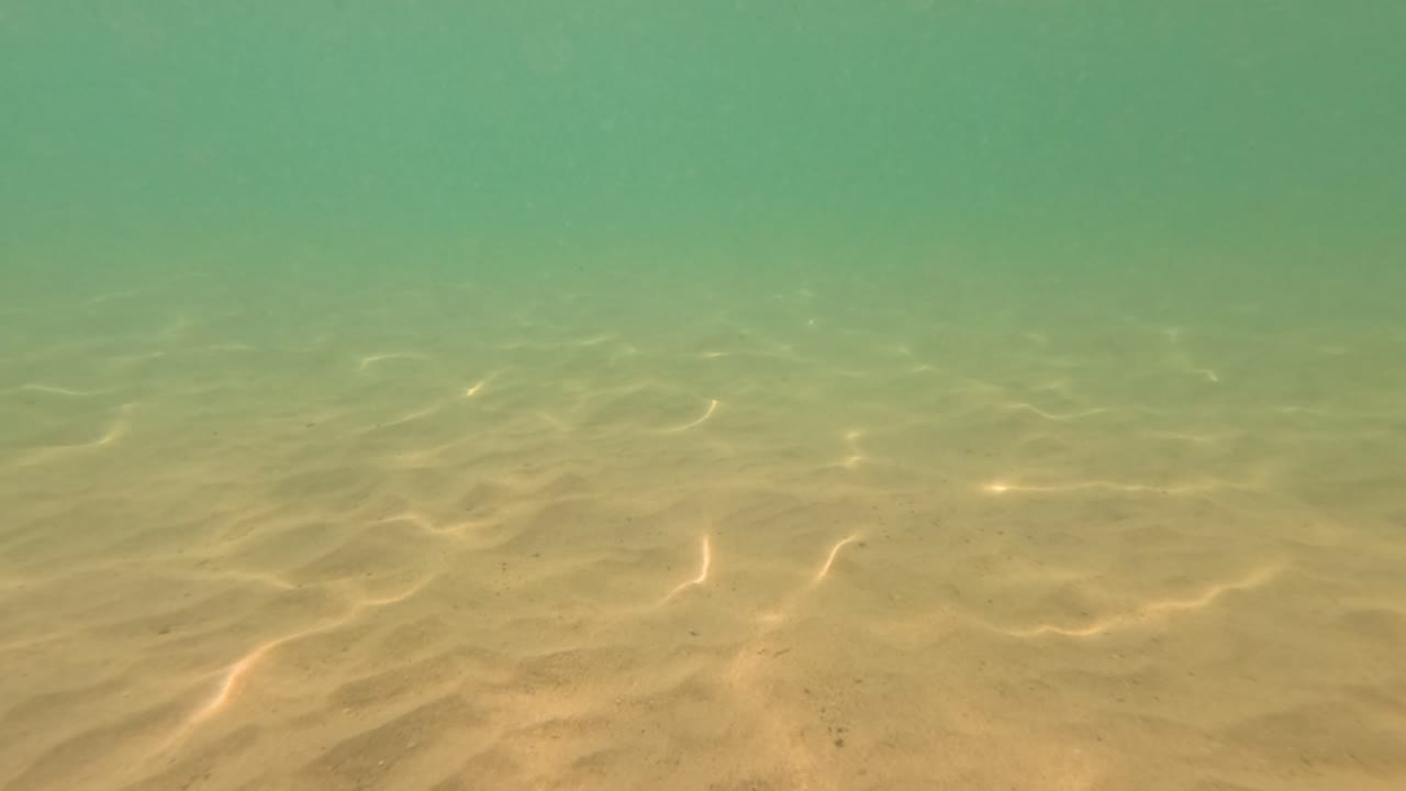 태국 푸켓에서 부드러운 빛 패턴과 함께 모래 바다 바닥의 평온한 수중 풍경 부드러운 조명과 조용한 분위기