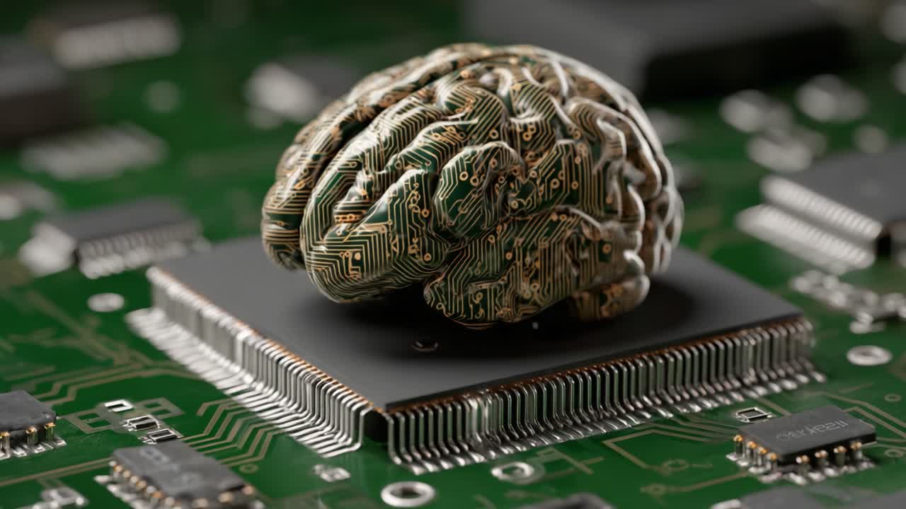 A Creative Fusion of Technology and Neuroscience: An Intricate Brain Model with Circuitry Embedded in a Computer Chip Environment