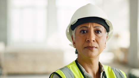 Woman,-serious-face-and-construction-worker