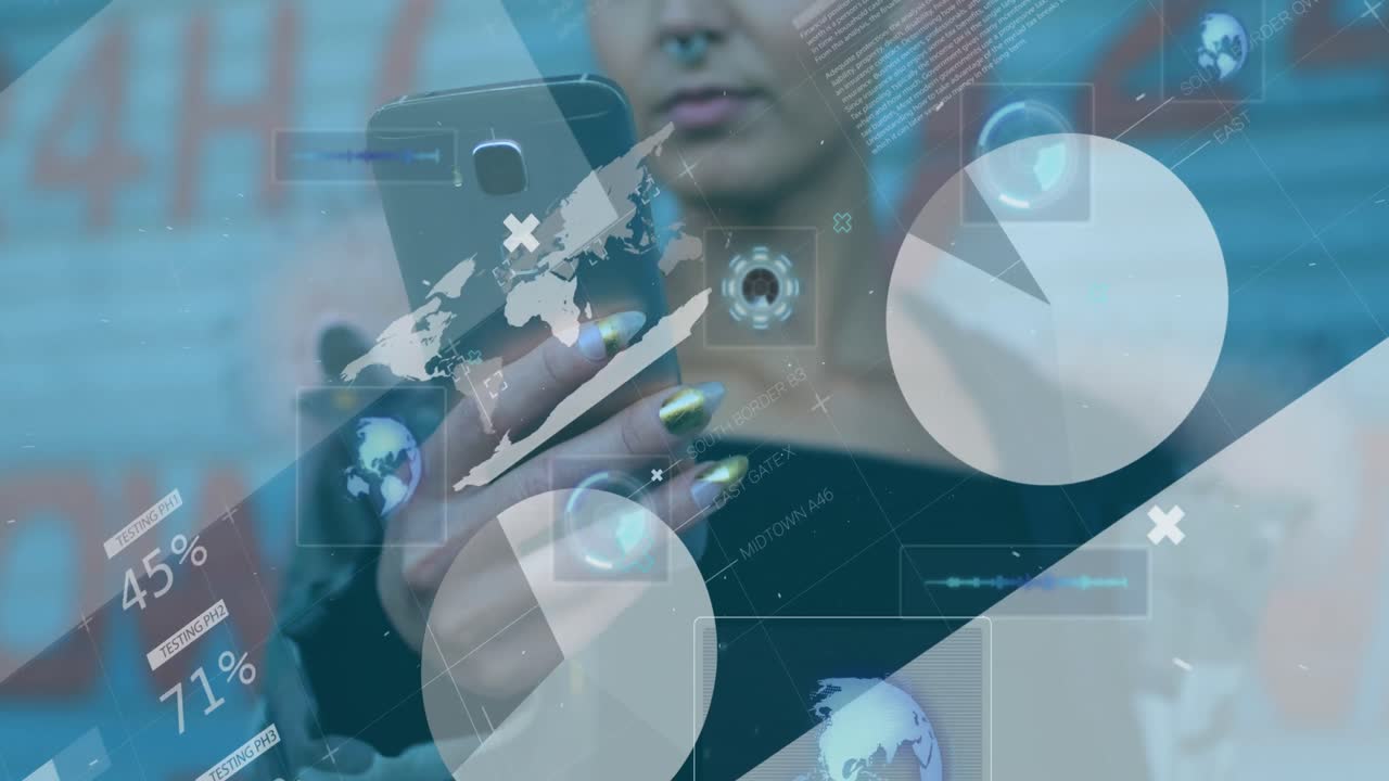 스마트 폰을 사용하는 여성에 대한 통계 데이터 처리 및 라운드 스캐너