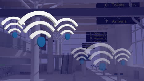 animation of wifi digital icons floating over airport