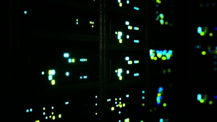 Clean industrial interior of a data server room with servers