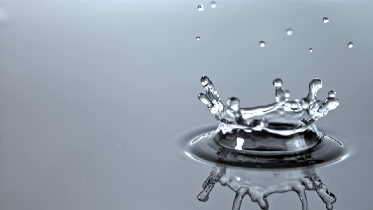 Slow Motion Water Drop Creates a Crown Splash and Ripples