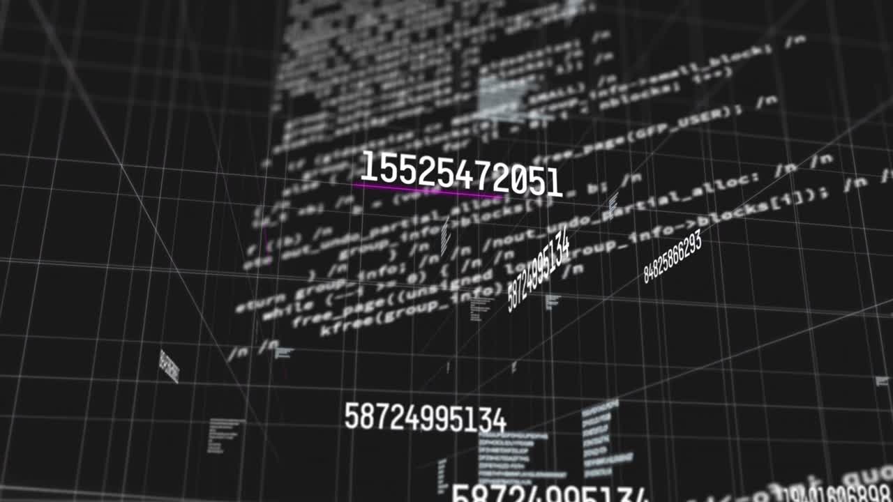 animación digital de múltiples números cambiantes contra el procesamiento de datos en fondo negro