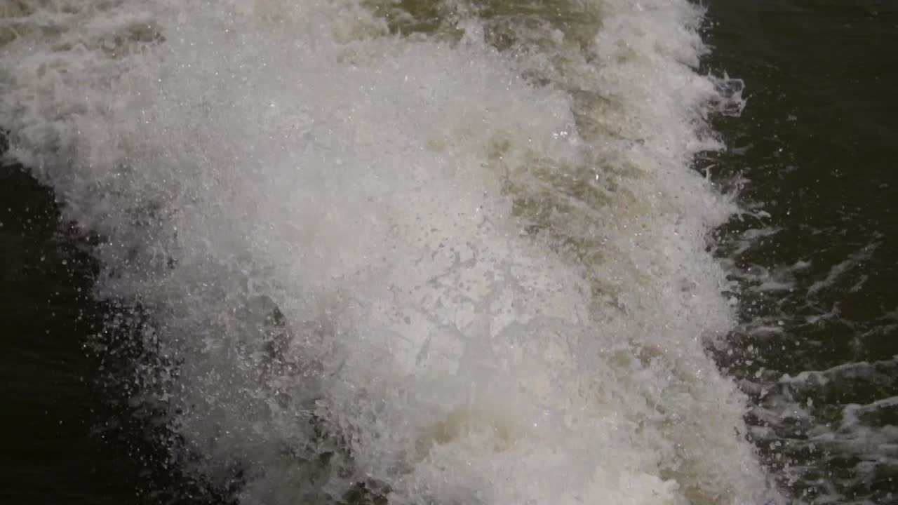 Close-up shot of propeller throwing a huge burst of water from the motorboat