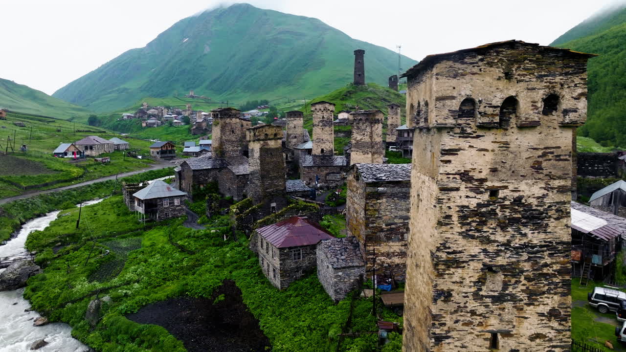 Ushguli Village In Georgia At Daytime - Drone Shot
