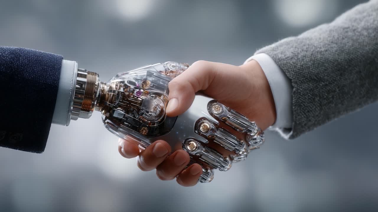 Exploring the Intersection of Humanity and Technology: A Robotic and Human Handshake Symbolizing Collaboration and Innovation in the Age of Advanced Robotics