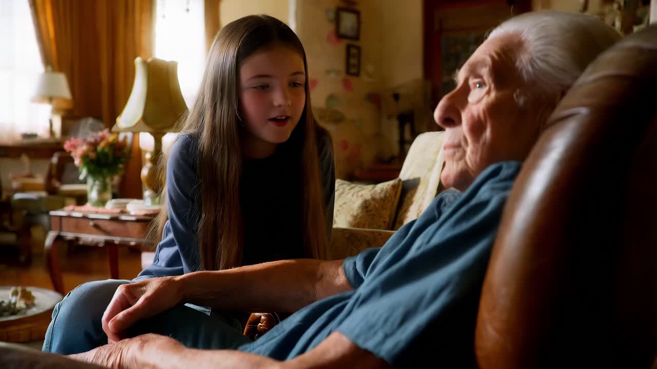 Nipote che parla con il nonno o la nonna