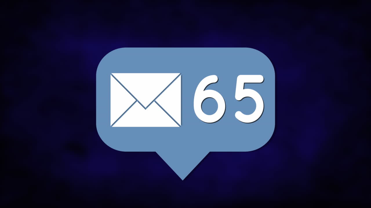 animación de iconos de mensajes con números crecientes contra un fondo de textura azul