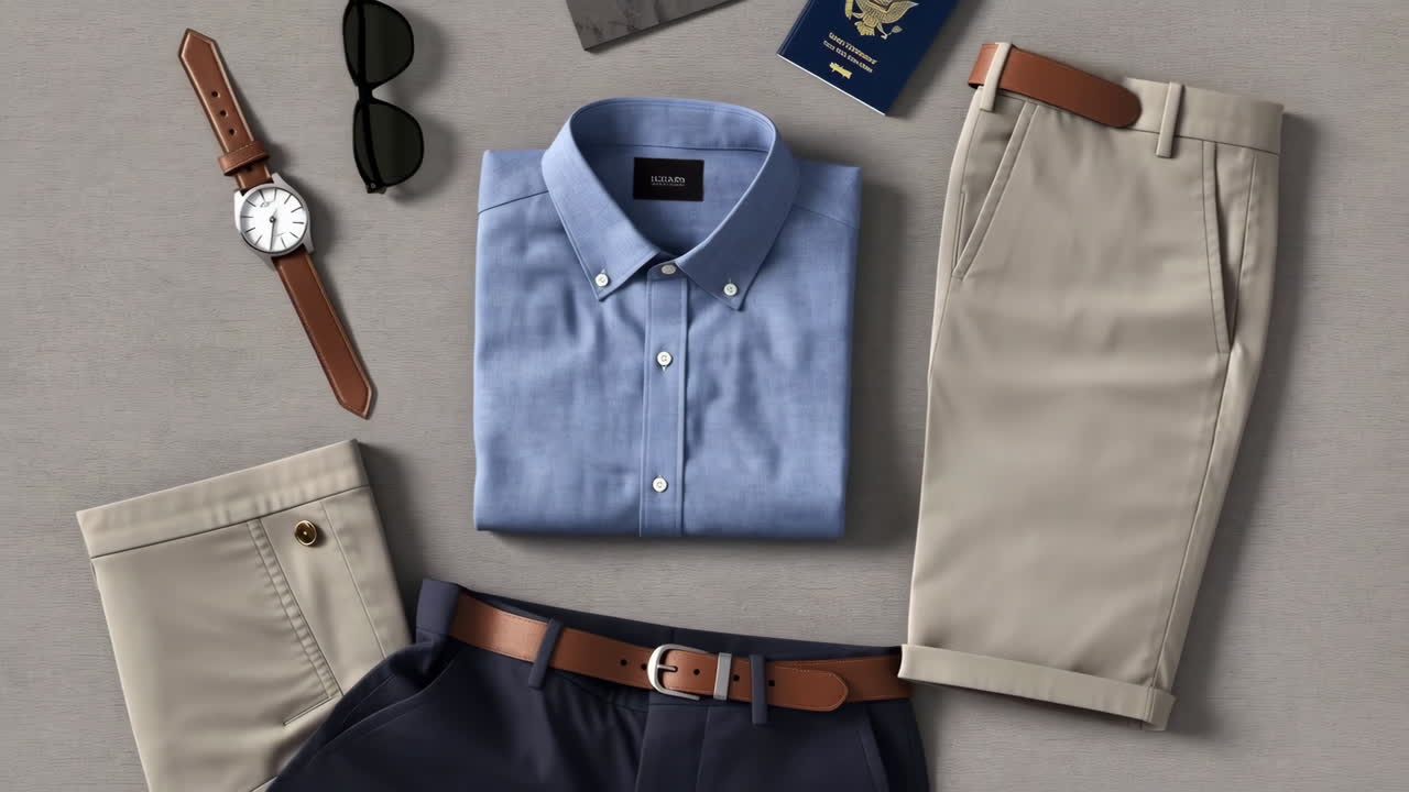 Men's Casual Outfit and Travel Accessories Flat Lay