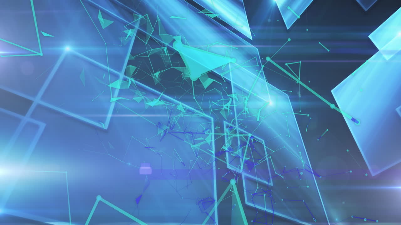 animación de múltiples formas azules flotando sobre un fondo azul