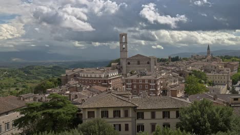 Pan-across-the-skyline-of-Perugia,-Province-of-Perugia,-Italy