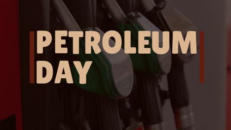 Animation-of-petroleum-day-text-over-gas-station