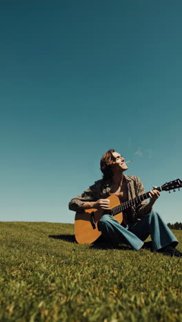 hombre tocando la guitarra acústica al aire libre