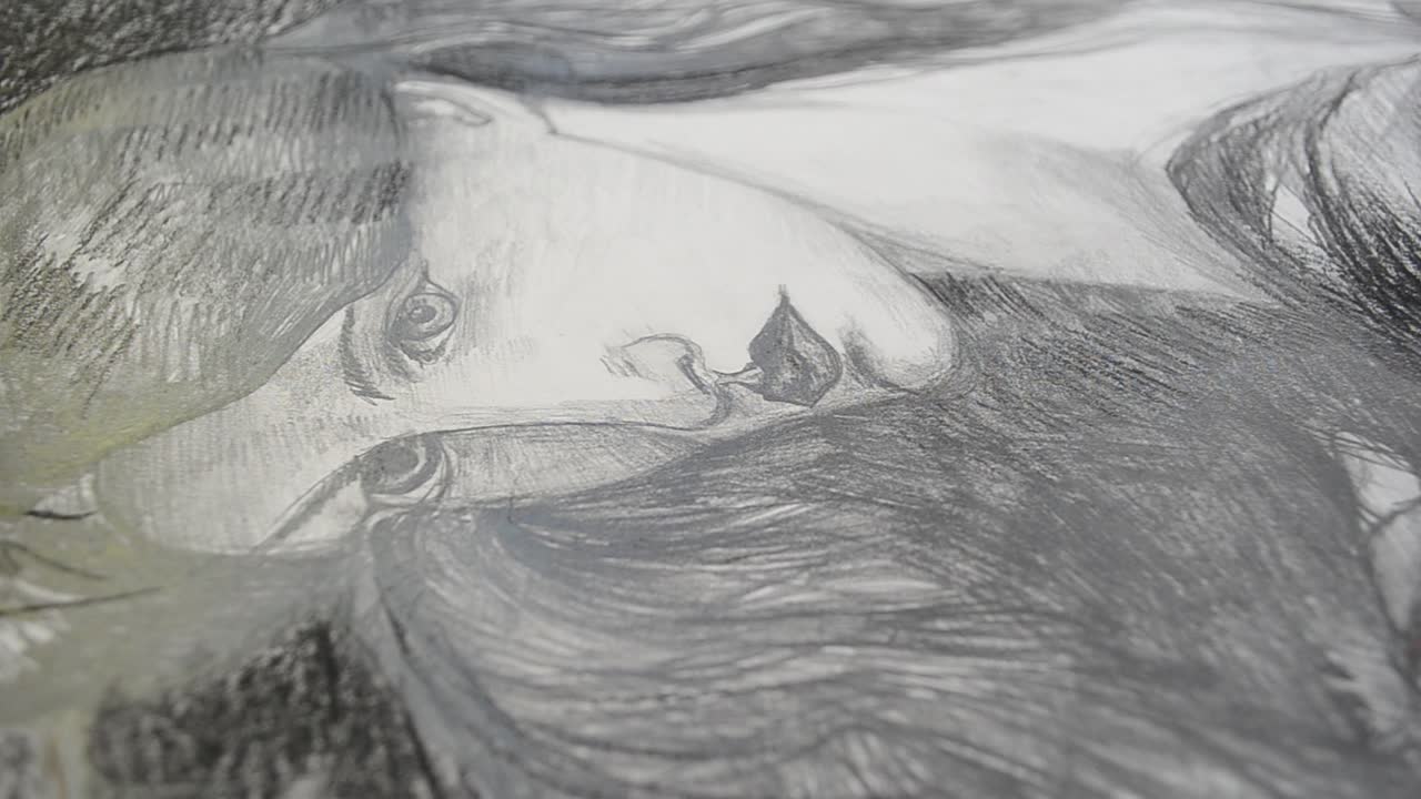 Woman's portrait. Shooting of the drawing
