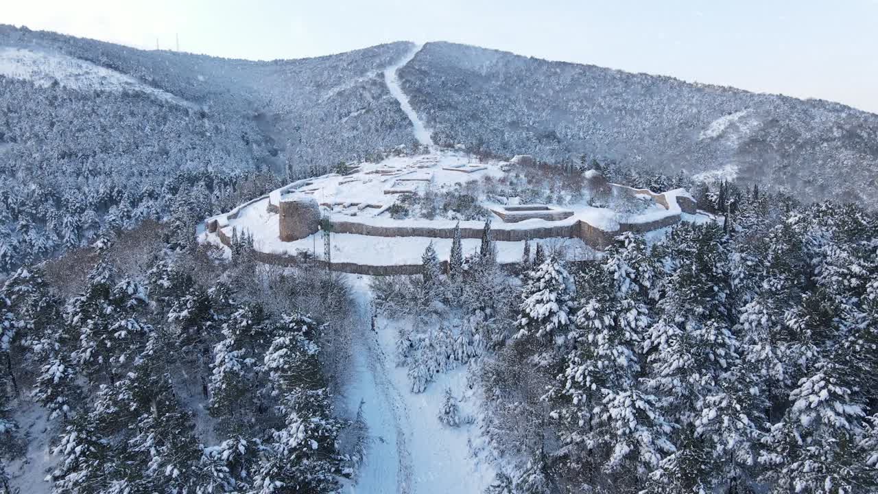 조감도 역사적인 성 눈이 내리는