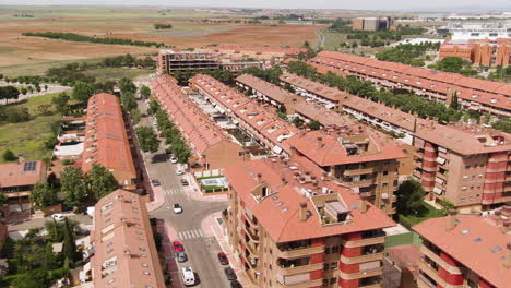 modern spanish living district on hot sunny day, aerial view