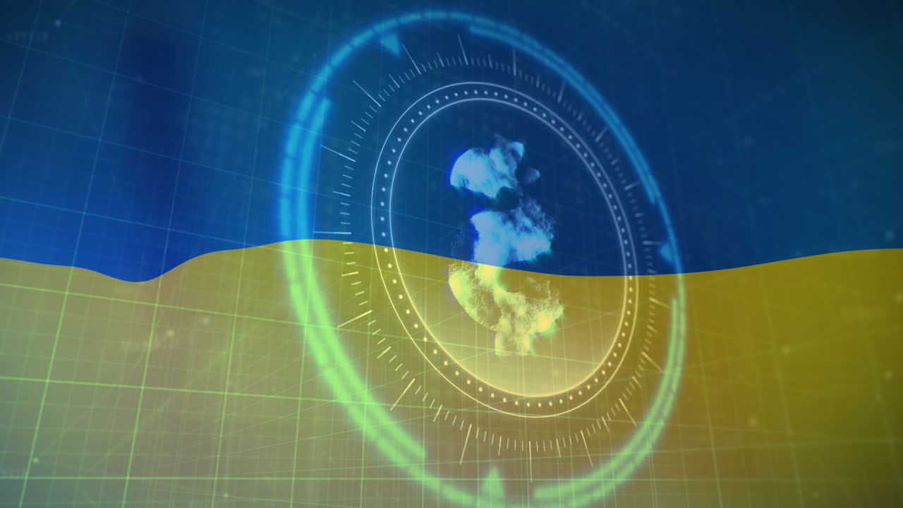 우크라이나 의  ⁇ 발 위 에 있는 스 ⁇  스캐닝 과 달러 기호 의 애니메이션