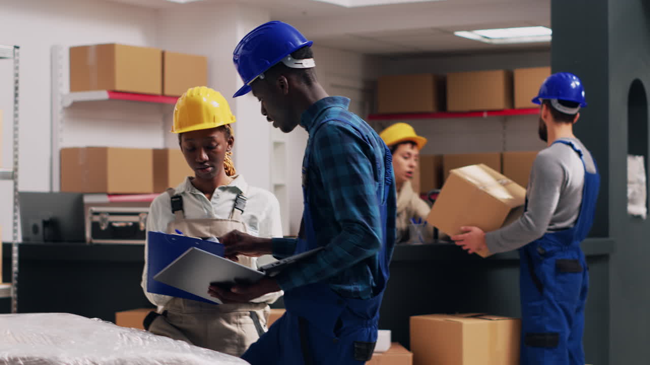 trabajadores del almacén comprobando el inventario