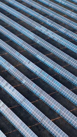 aerial view of rows of solar panels in a field. green energy landscape electrical power ecology innovation nature environment. vertical video
